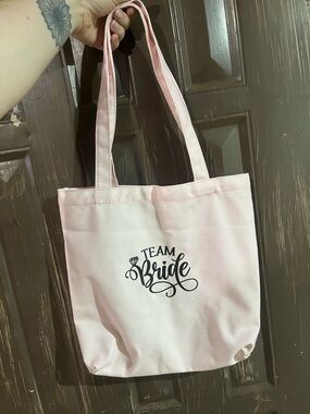 Team Bride Pink Tote Bag - Bridal Party Canvas Shoulder Bag